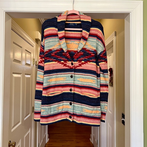 EUC Women's Polo Ralph Lauren Southwestern Aztec Shawl Collar Cardigan SMALL